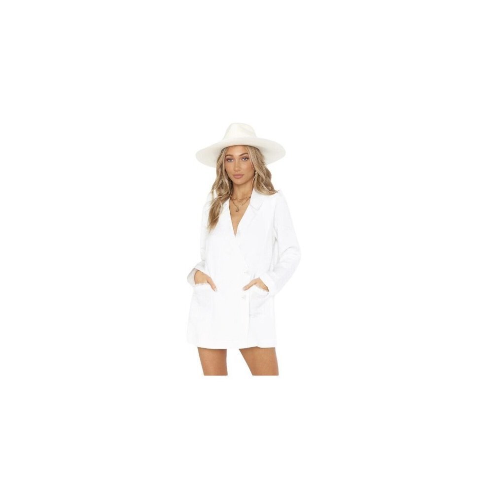 Show Me Your Mumu Escape Blazer Romper White Linen Short Long Sleeve SZ XS